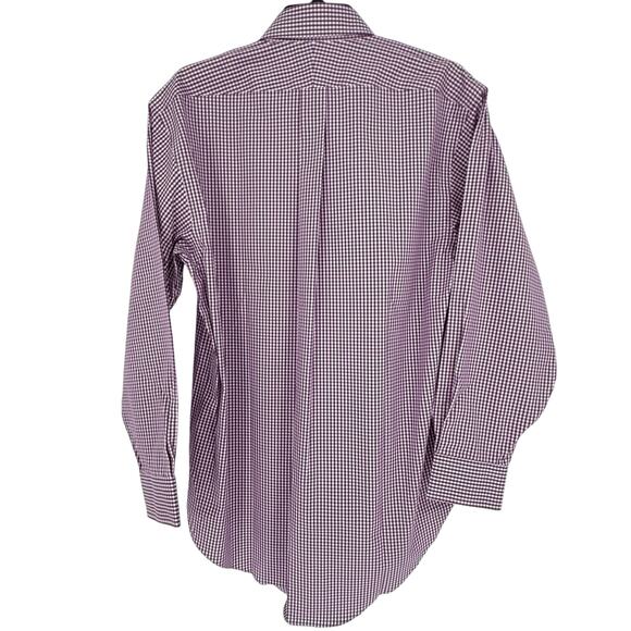 Land's End Men's No-Iron Pinpoint Oxford Dress Shirt LS Purple Check - Picture 2 of 7